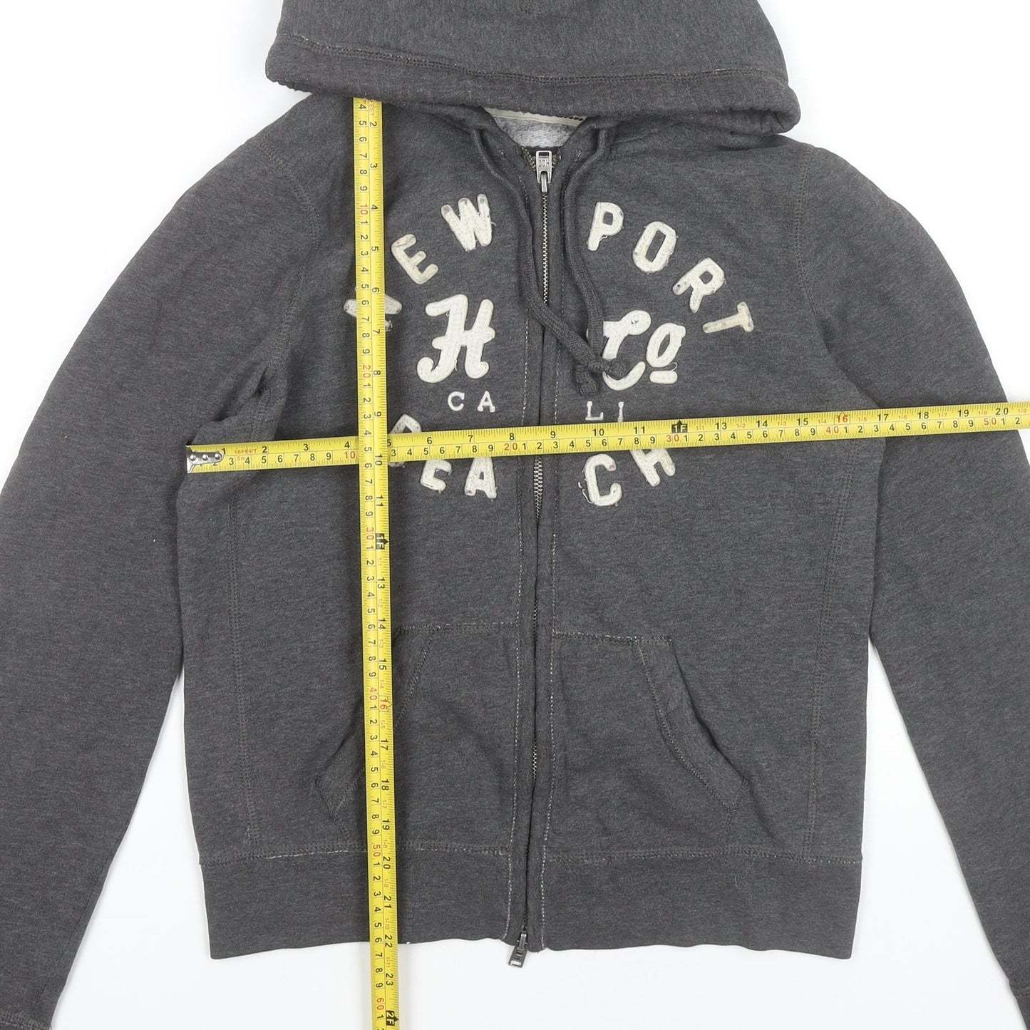 Hollister Women’s Grey Full Zip Hoodie L Logo Graphic Casual
