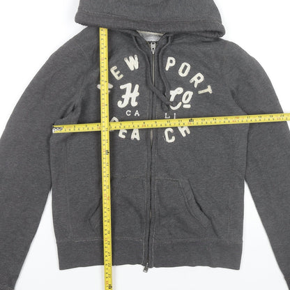 Hollister Women’s Grey Full Zip Hoodie L Logo Graphic Casual