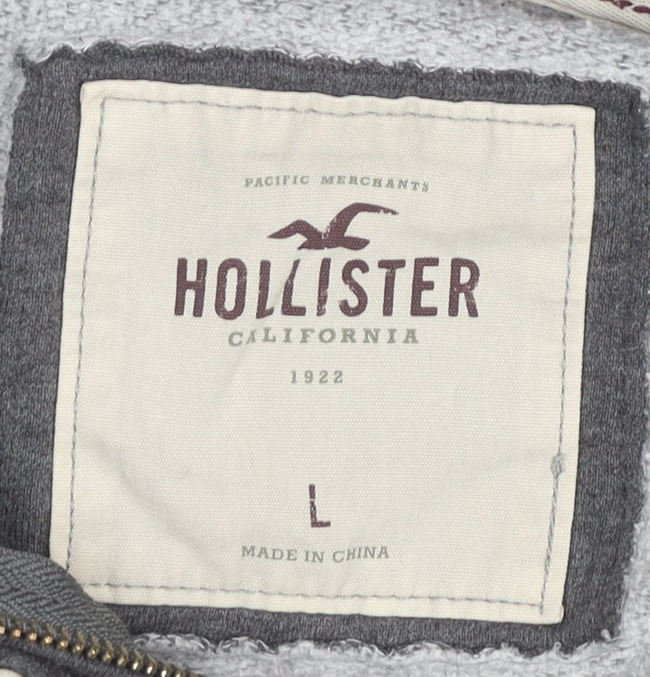 Hollister Women’s Grey Full Zip Hoodie L Logo Graphic Casual