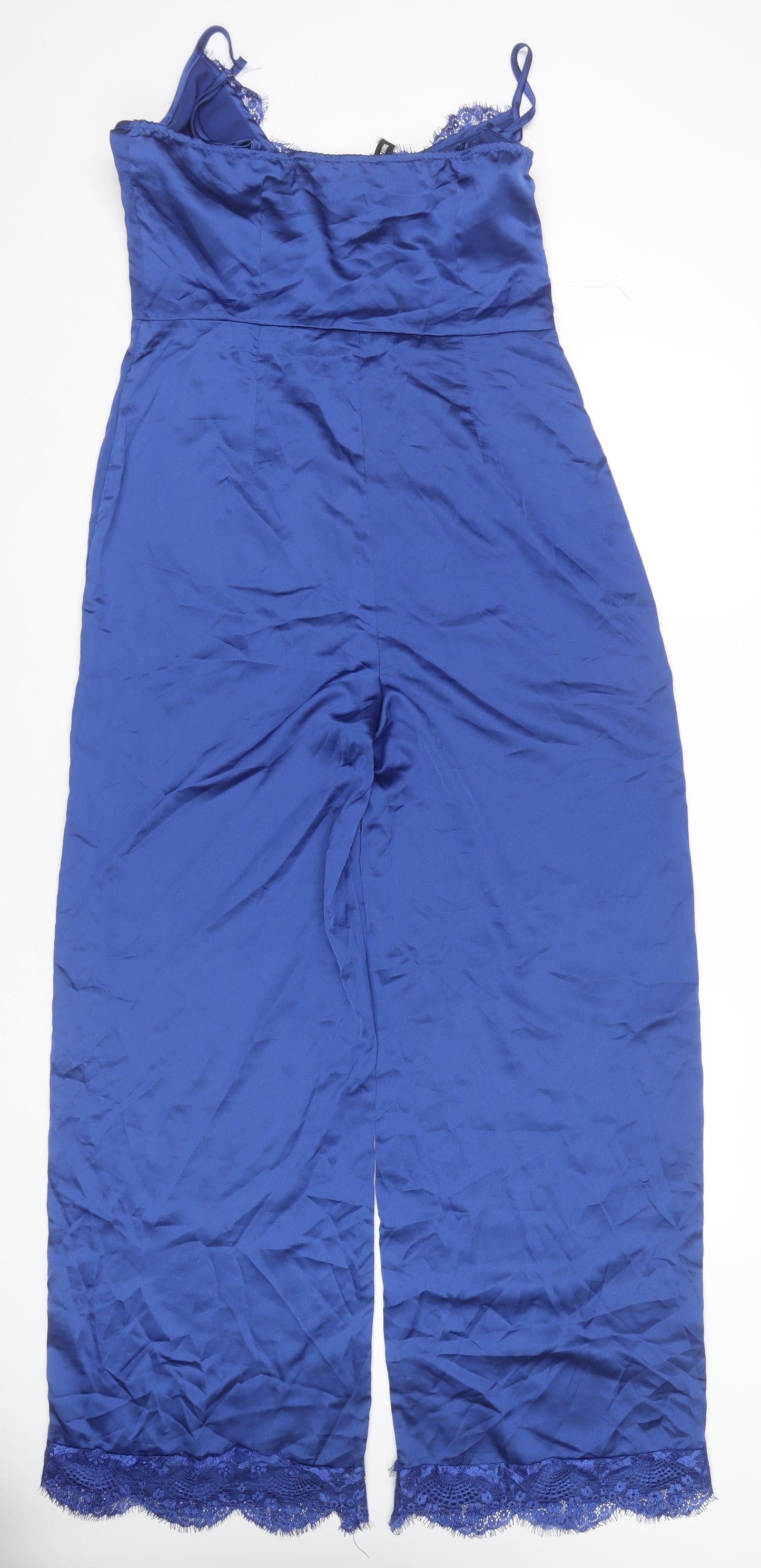 PrettyLittleThing Women’s Blue Lace Satin Jumpsuit Size 14 Wide-Leg