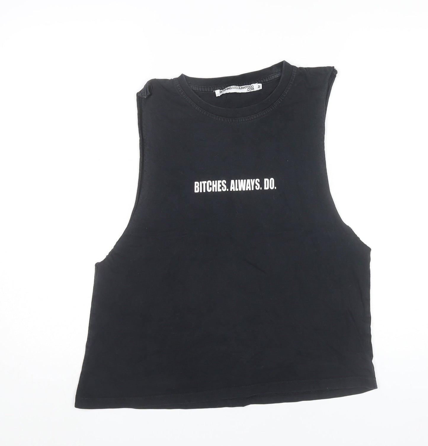 Bitchingandjunkfood Womens Black Crop Tank Top Size M Sleeveless Casual