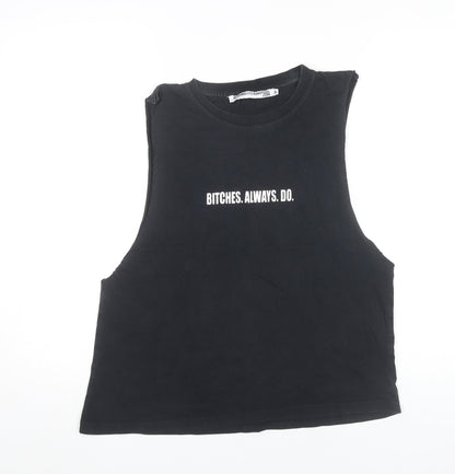 Bitchingandjunkfood Womens Black Crop Tank Top Size M Sleeveless Casual