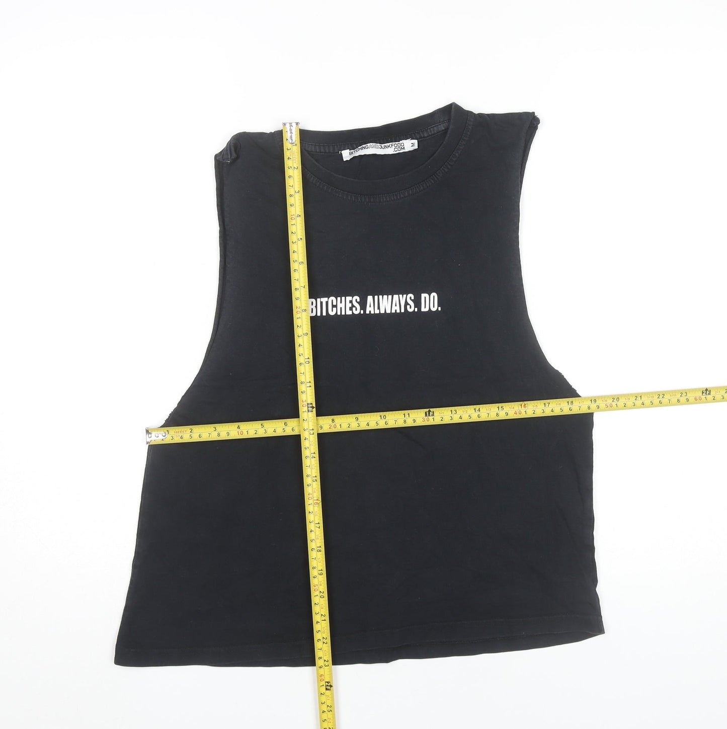 Bitchingandjunkfood Womens Black Crop Tank Top Size M Sleeveless Casual
