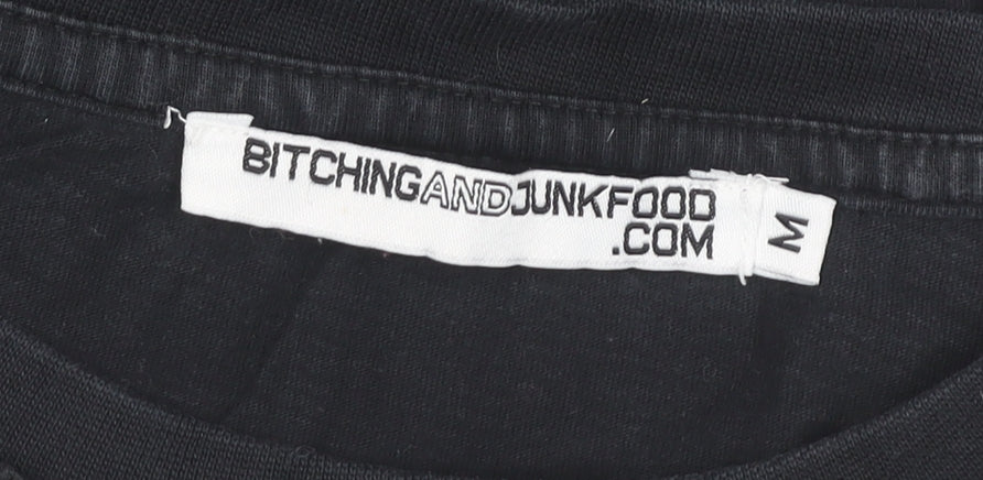 Bitchingandjunkfood Womens Black Crop Tank Top Size M Sleeveless Casual