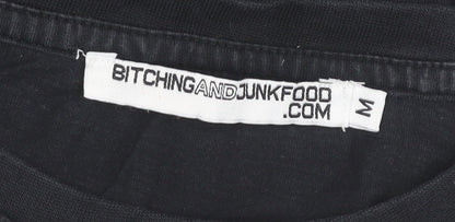 Bitchingandjunkfood Womens Black Crop Tank Top Size M Sleeveless Casual