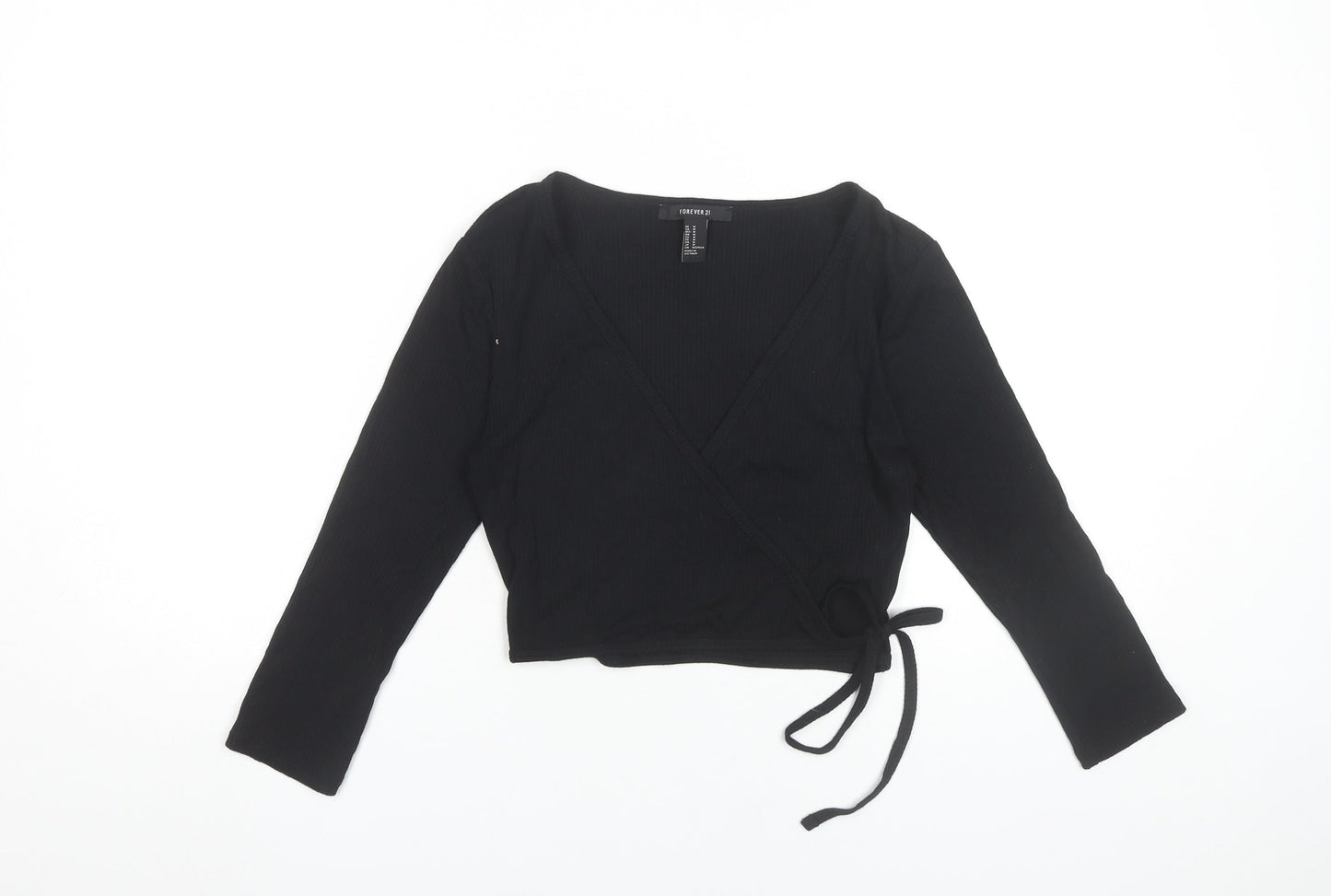 Womens UK Size M FOREVER 21 Black Wrap Blouse