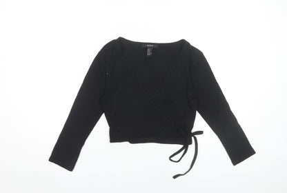 Womens UK Size M FOREVER 21 Black Wrap Blouse