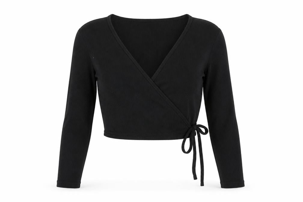 Womens UK Size M FOREVER 21 Black Wrap Blouse