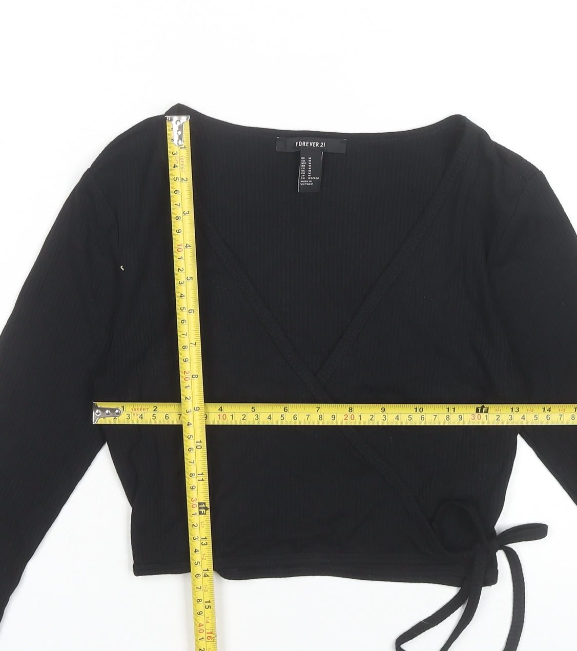 Womens UK Size M FOREVER 21 Black Wrap Blouse