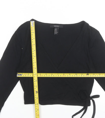 Womens UK Size M FOREVER 21 Black Wrap Blouse