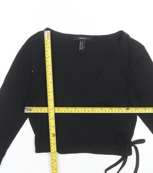 Womens UK Size M FOREVER 21 Black Wrap Blouse