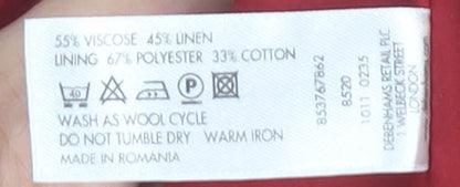 Debenhams Women’s Red V-Neck Slip Dress Size 16 Linen Blend