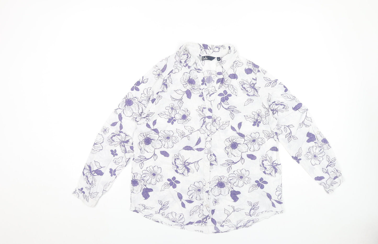 Isle Womens White Floral Button-Up Shirt Size 10 Viscose Tunic