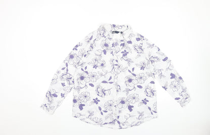 Isle Womens White Floral Button-Up Shirt Size 10 Viscose Tunic
