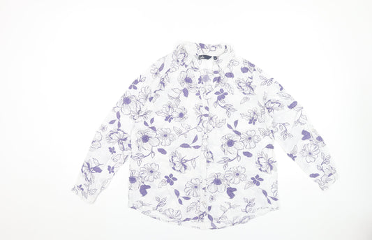 Isle Womens White Floral Button-Up Shirt Size 10 Viscose Tunic