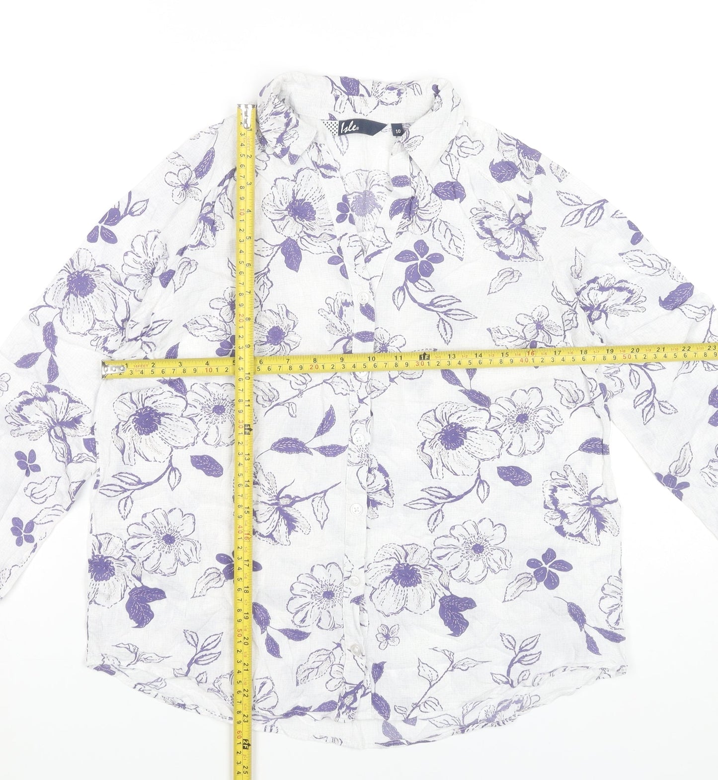 Isle Womens White Floral Button-Up Shirt Size 10 Viscose Tunic