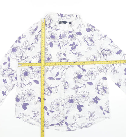 Isle Womens White Floral Button-Up Shirt Size 10 Viscose Tunic