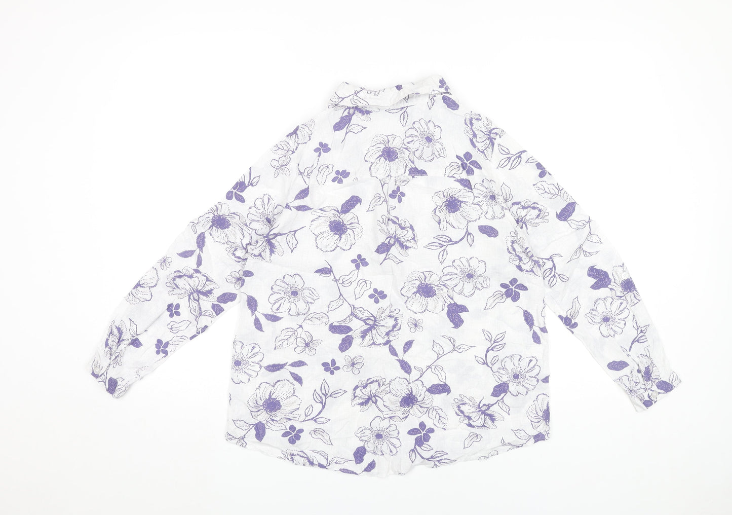 Isle Womens White Floral Button-Up Shirt Size 10 Viscose Tunic