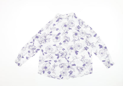 Isle Womens White Floral Button-Up Shirt Size 10 Viscose Tunic