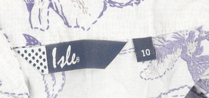 Isle Womens White Floral Button-Up Shirt Size 10 Viscose Tunic