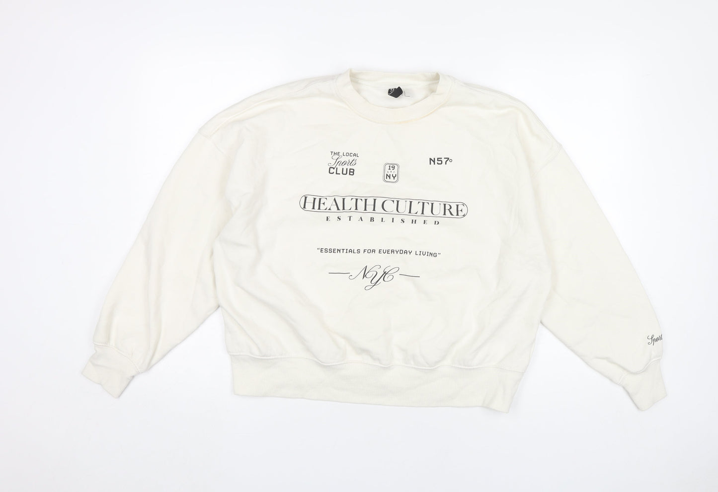 H&M Divided Women’s White Graphic Sweatshirt M Cotton Blend