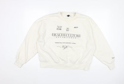 H&M Divided Women’s White Graphic Sweatshirt M Cotton Blend