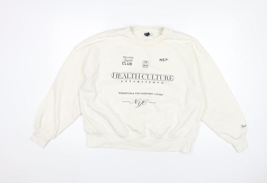 H&M Divided Women’s White Graphic Sweatshirt M Cotton Blend