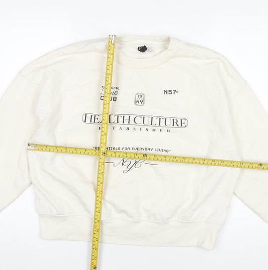 H&M Divided Women’s White Graphic Sweatshirt M Cotton Blend