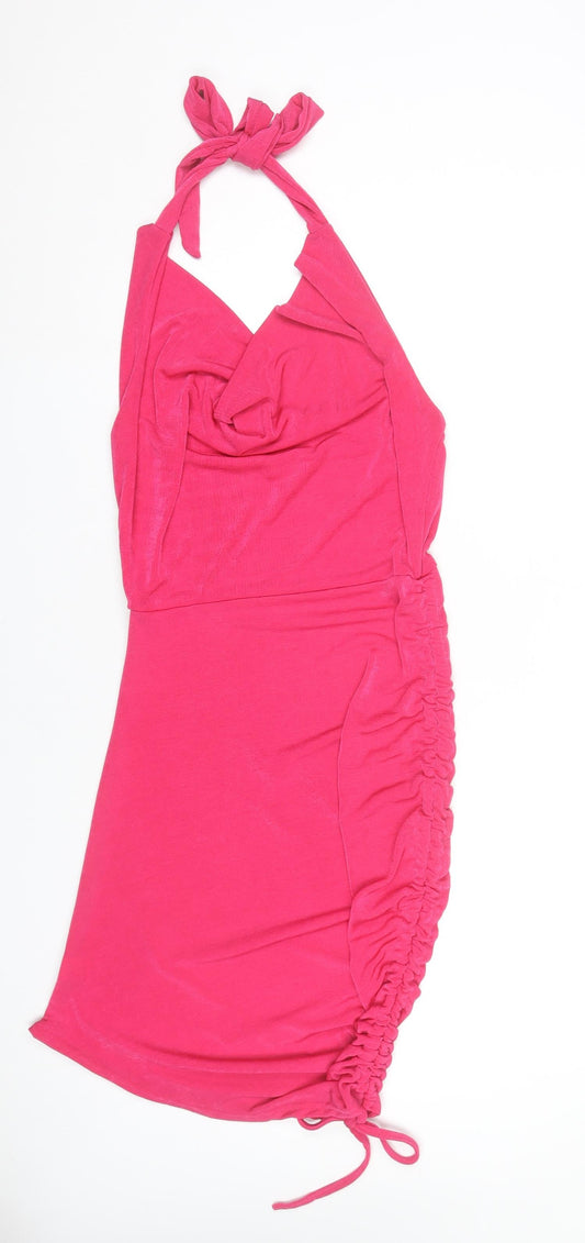 Pink Vanilla Womens Pink Bodycon Halter Ruched Dress Size 12