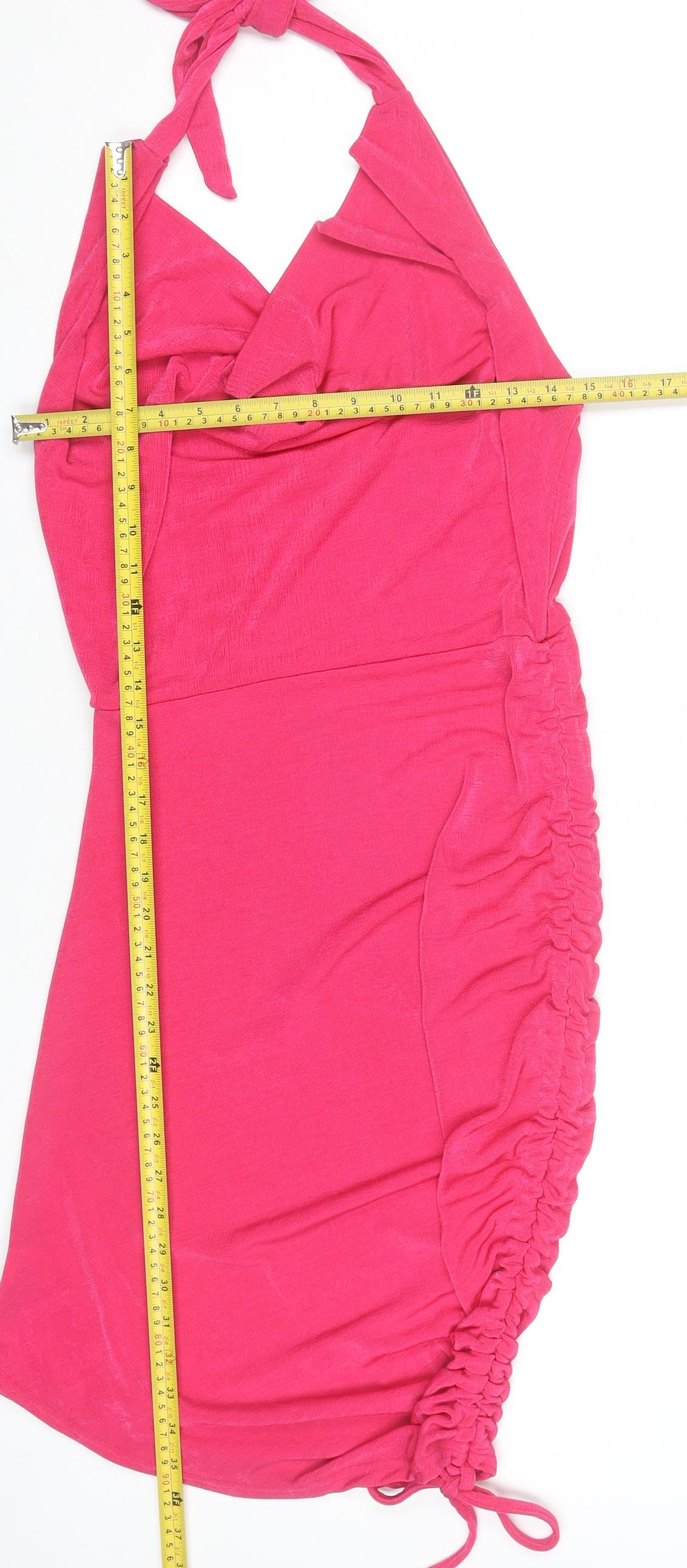 Pink Vanilla Womens Pink Bodycon Halter Ruched Dress Size 12