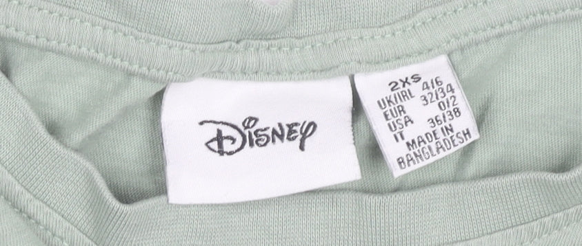 Womens UK Size 2XS Disney Green Basic T-Shirt