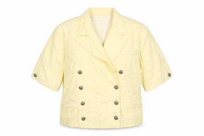 Profiles Womens Yellow Blazer UK 18 Half Sleeve Vintage Lined