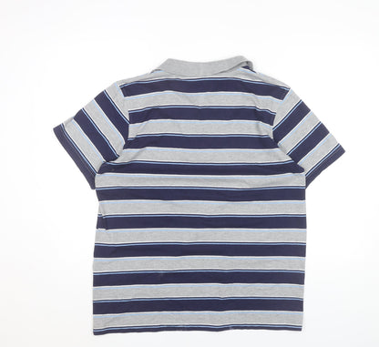 Le Coq Sportif Men’s Grey Blue Striped Polo Shirt Size L