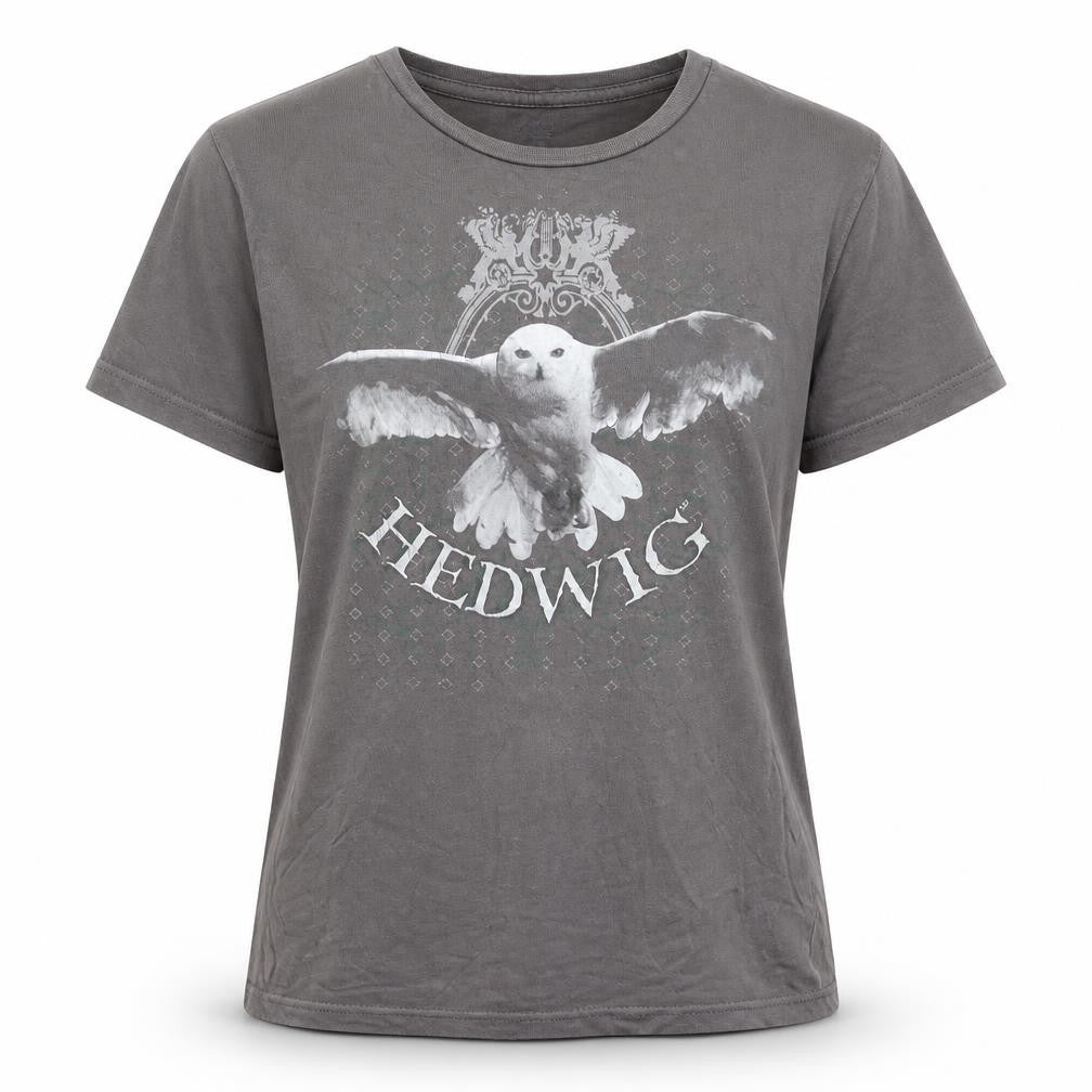 Front view of Harry Potter Teens Grey 100% Cotton Hedwig Graphic T-Shirt, size 10