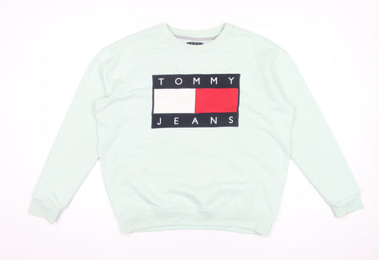 Tommy Jeans Mens Green M Crew Neck Sweatshirt Logo Pullover