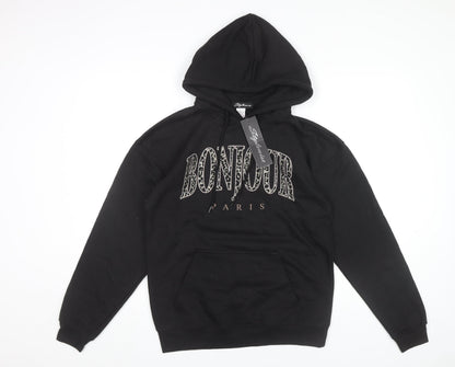 Stylewise Women’s Black XS Pullover Hoodie Bonjour Paris Logo