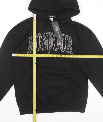 Stylewise Women’s Black XS Pullover Hoodie Bonjour Paris Logo