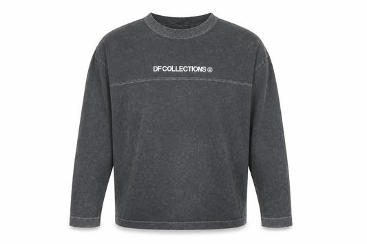 Front view of ASOS Design Men’s Black Long Sleeve Cotton Crew Neck Logo T-Shirt, size M