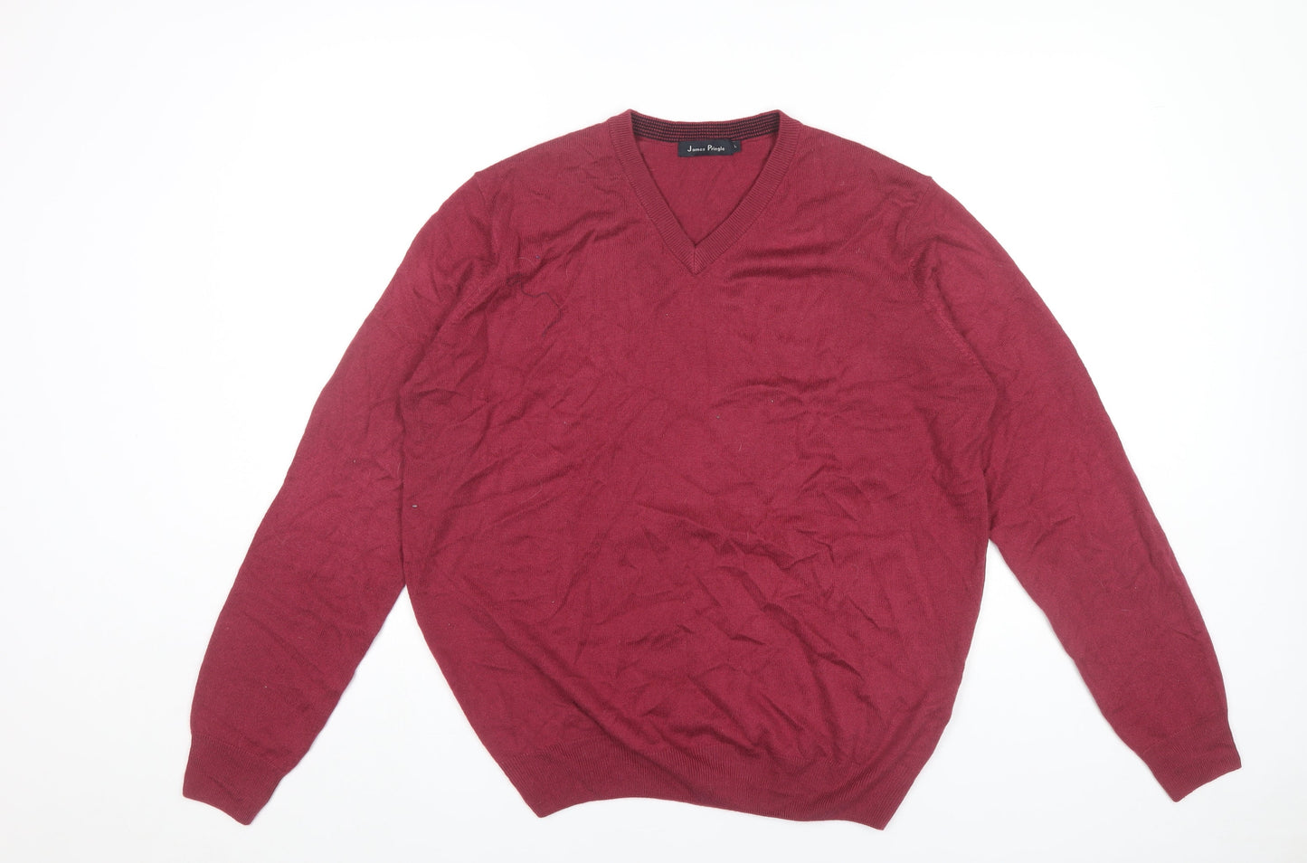 James Pringle Men’s Red V-Neck Knit Jumper L Long Sleeve Pullover