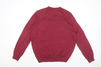 James Pringle Men’s Red V-Neck Knit Jumper L Long Sleeve Pullover