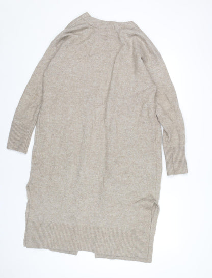 H&M Women’s Beige Cardigan XS Longline Knit Open Front Pockets