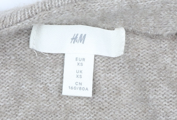 H&M Women’s Beige Cardigan XS Longline Knit Open Front Pockets