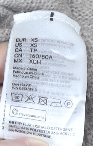 H&M Women’s Beige Cardigan XS Longline Knit Open Front Pockets