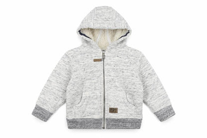 Front view of Next unisex baby grey hooded jacket 18-24 months polyester cotton zip