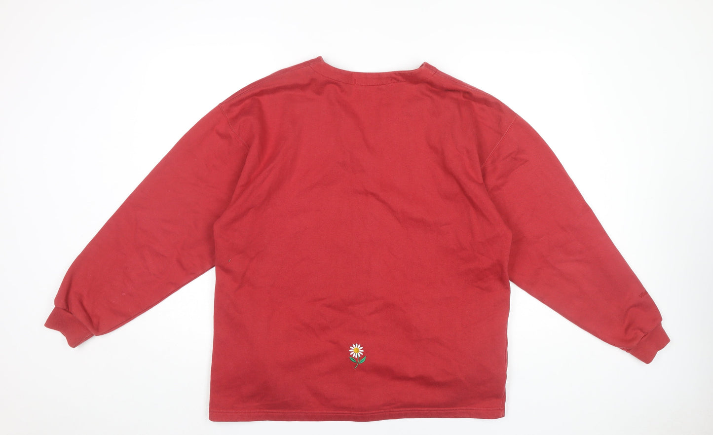 Village Green Womens Red Cotton Cardigan L Embroidered V-Neck