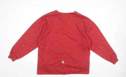 Village Green Womens Red Cotton Cardigan L Embroidered V-Neck