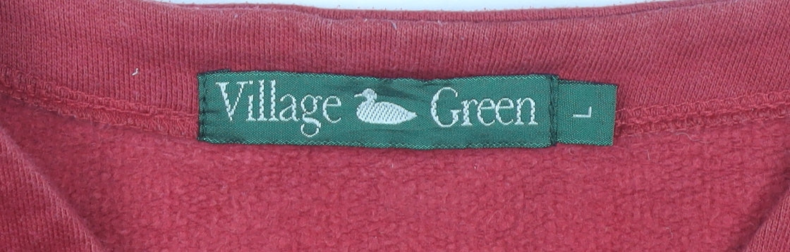 Village Green Womens Red Cotton Cardigan L Embroidered V-Neck