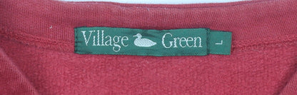 Village Green Womens Red Cotton Cardigan L Embroidered V-Neck
