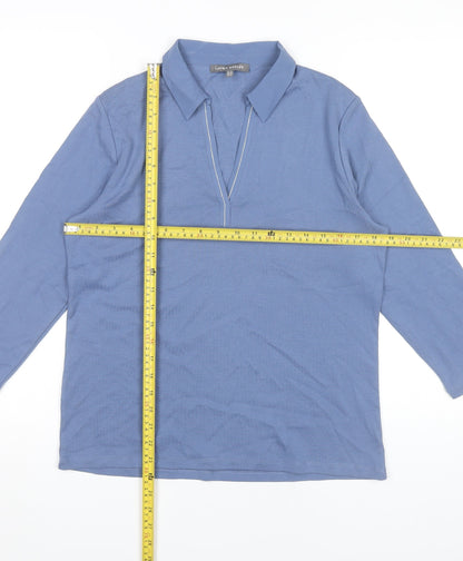 Laura Ashley Womens Blue Cotton Collared 3/4 Sleeve Top UK 14