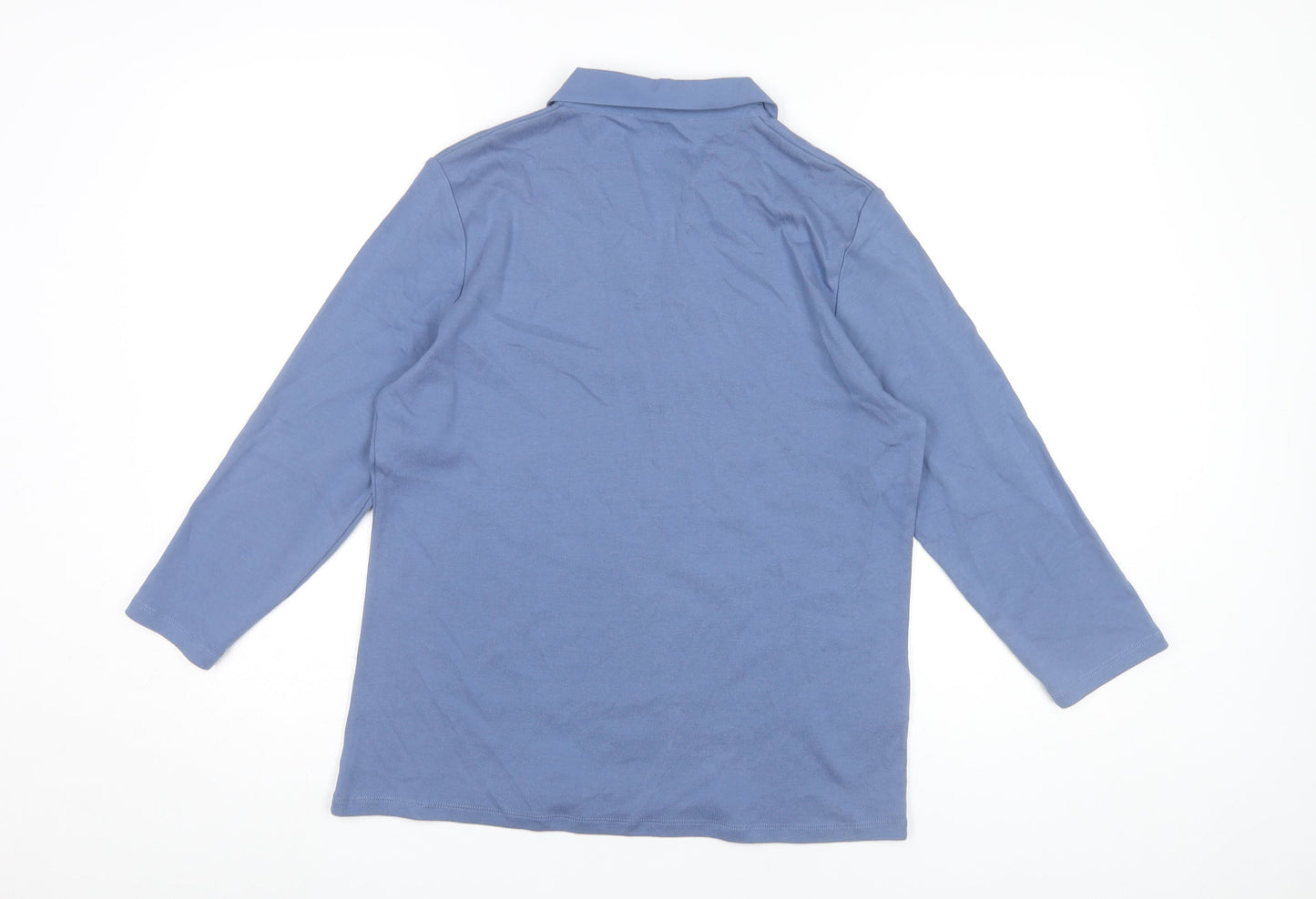 Laura Ashley Womens Blue Cotton Collared 3/4 Sleeve Top UK 14